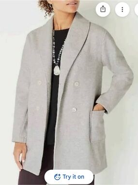 Light Gray Double-Breasted Shawl Collar Pea Coat